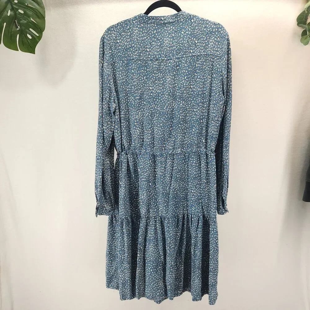 Atella Blue Floral‎ Tiered Midi Dress long sleeve Womens XL Prairie Cottagecore